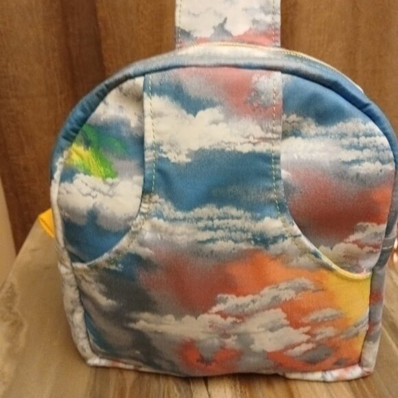 New Rainbow Clouds print Mini Backpack Sling Bag Pink Blue Green Zippered tote - Picture 3 of 8